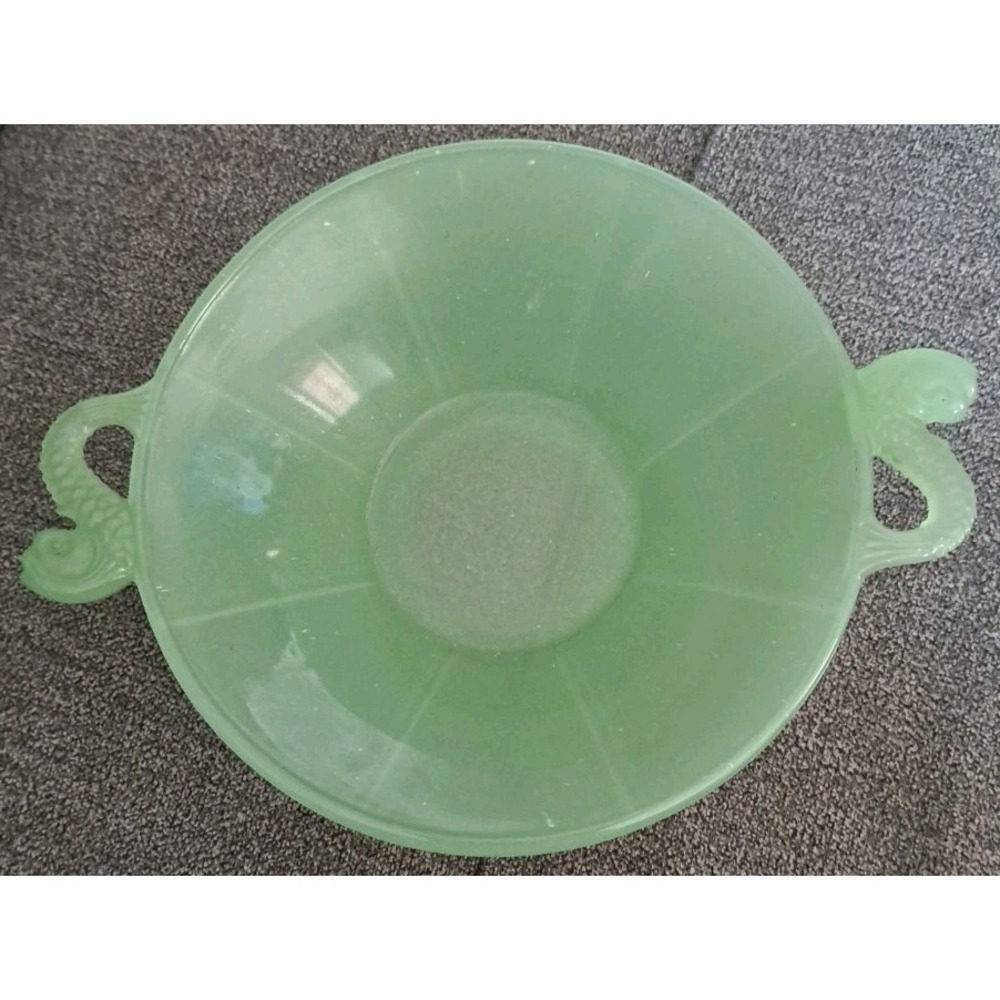 Vintage Fenton Green Jadite‎ Koi Fish Candy Bowl